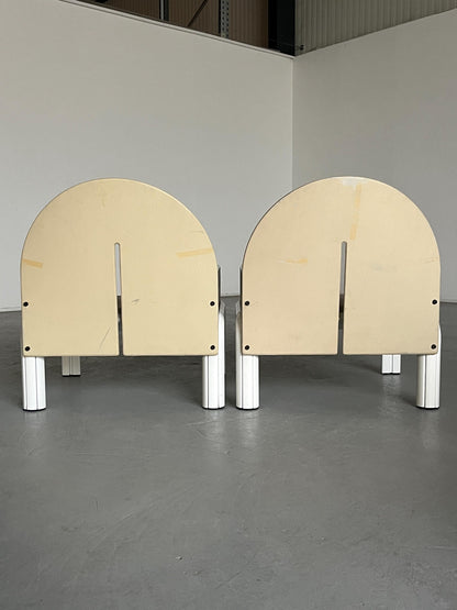 Vintage Armstuhl '54L' von Gae Aulenti für Knoll International Beige Leder Weiß Metall Paar