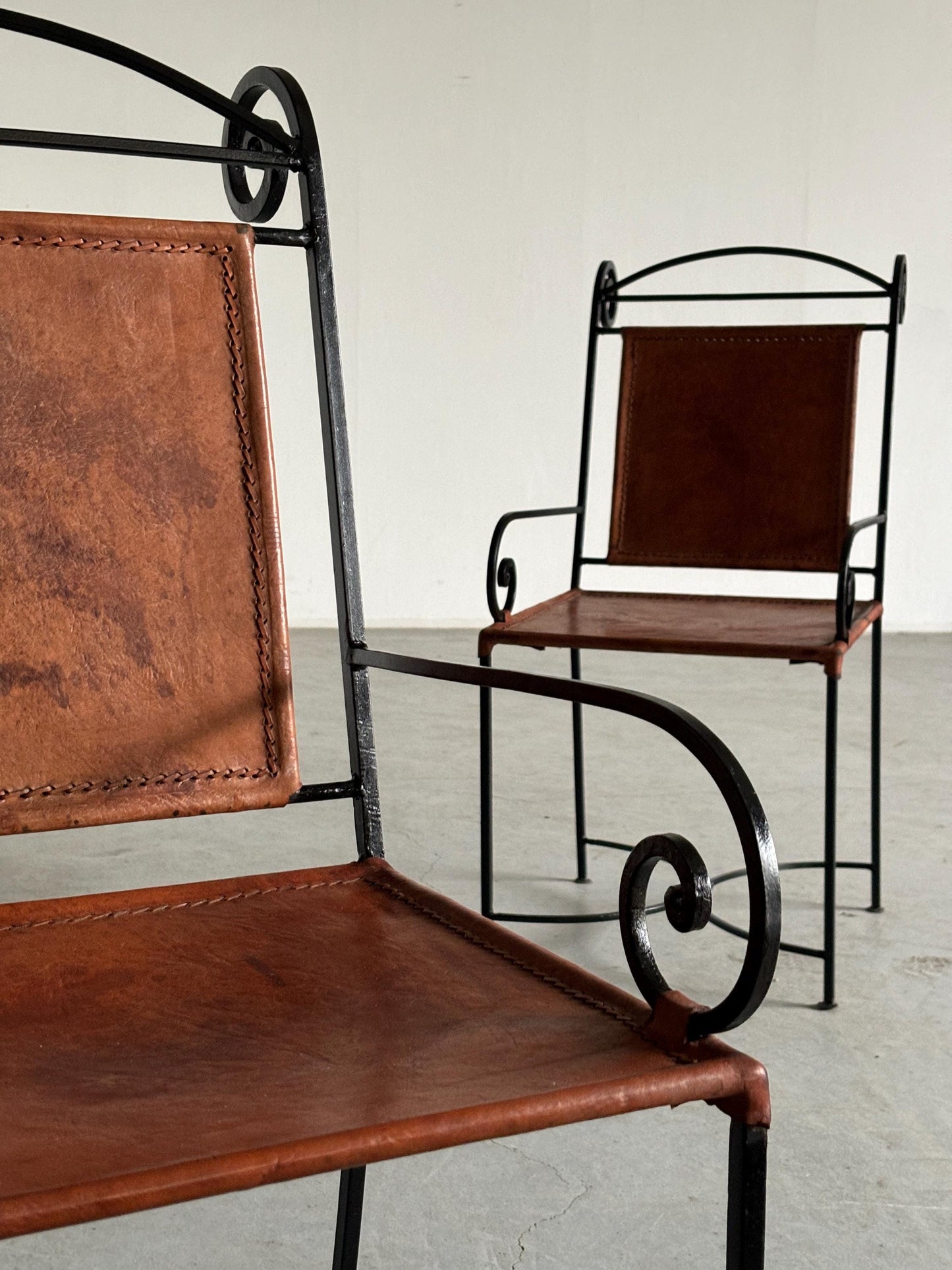 Vintage Sessel Schmiedeeisen Leder Neoklassisch 1980er