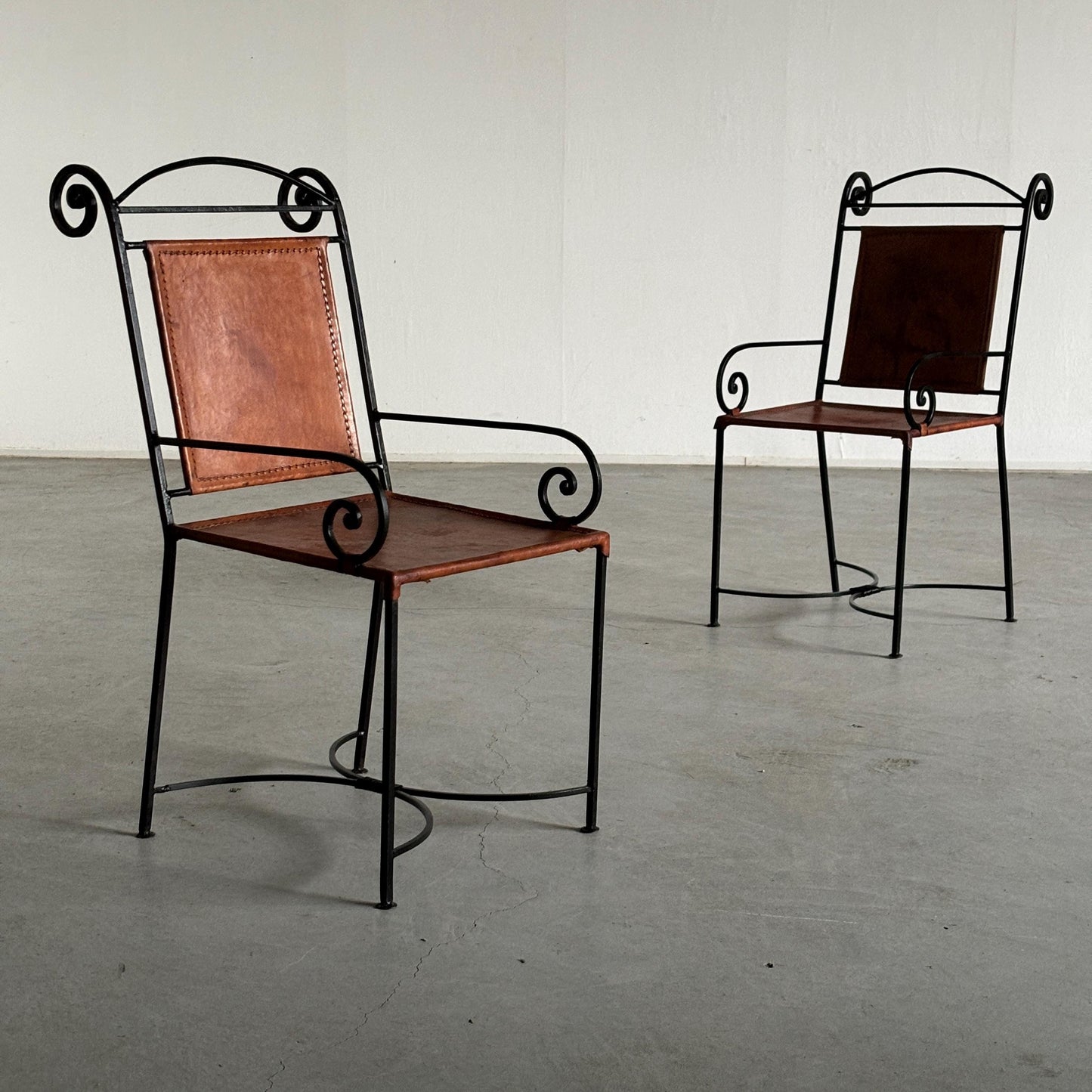 Vintage Sessel Schmiedeeisen Leder Neoklassisch 1980er