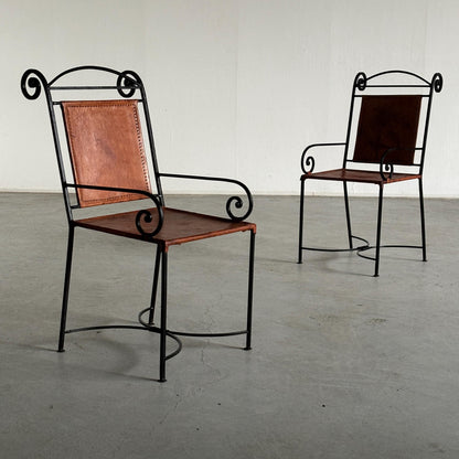Vintage Sessel Schmiedeeisen Leder Neoklassisch 1980er