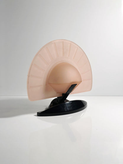 Lampe de table vintage en forme d'éventail en verre de Murano par Ladue Italia, rose saumon, Art déco, années 1980