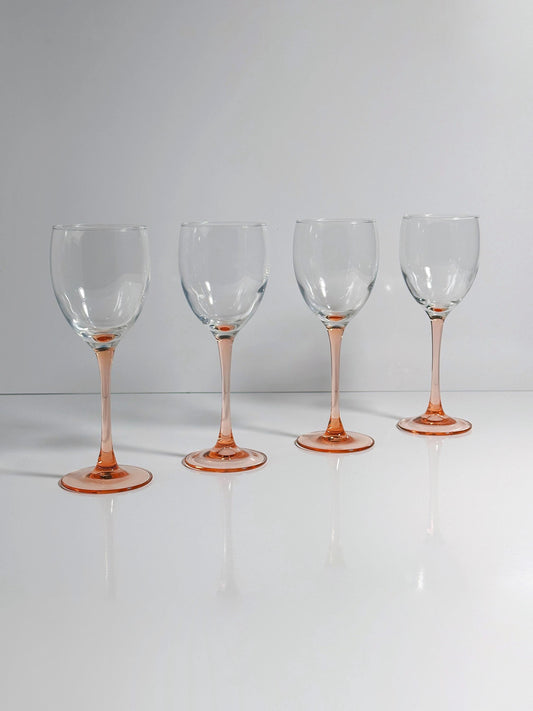 Vintage Glas Luminarc Rose von France Rosalin Pink 80er Art Deco Revival Set von 4