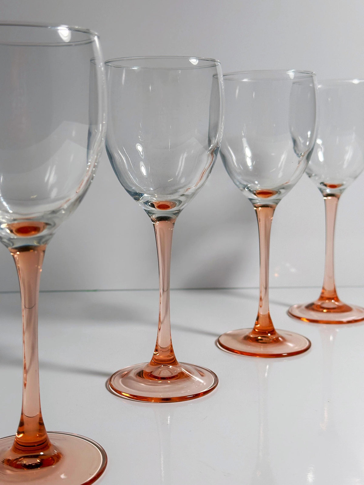 Vintage Glas Luminarc Rose von France Rosalin Pink 80er Art Deco Revival Set von 4