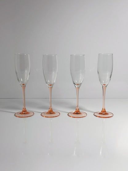Vintage champagne glass Luminarc Rosa Art Deco from the 80s set of 4