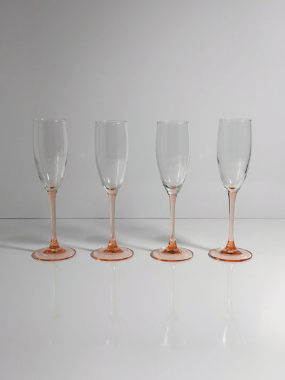 Set von 4 Vintage Sektgläser von Luminarc, Rosa/Lachs 80er