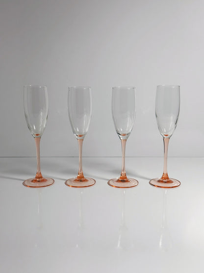 Vintage Sektglas Luminarc Rosa Art Deco von 80er Set von 4