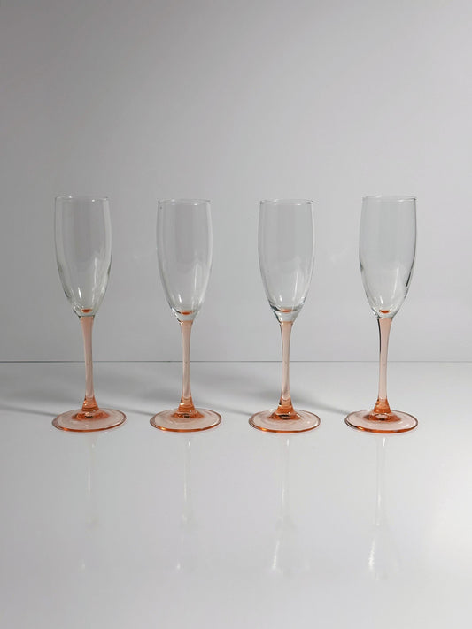 Vintage Sektglas Luminarc Rosa Art Deco von 80er Set von 4