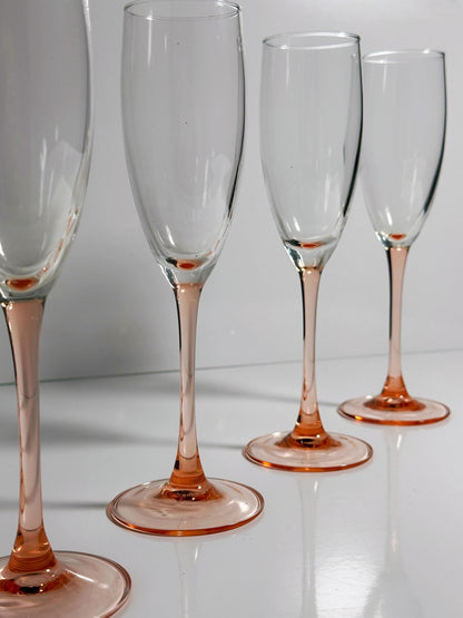 Vintage champagne glass Luminarc Rosa Art Deco from the 80s set of 4