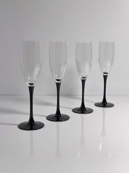 Vintage champagne glass by Luminarc Black Art Deco 80s set of 4