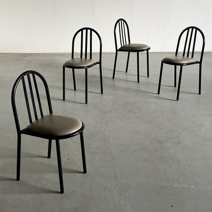 Vintage Set von 4 Stapelstuhl Modell 222 von Robert Mallet-Stevens für Pallucco Italia, Schwarz/Beige