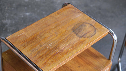 Vintage bedside table Bauhaus light brown wood veneer set of 2