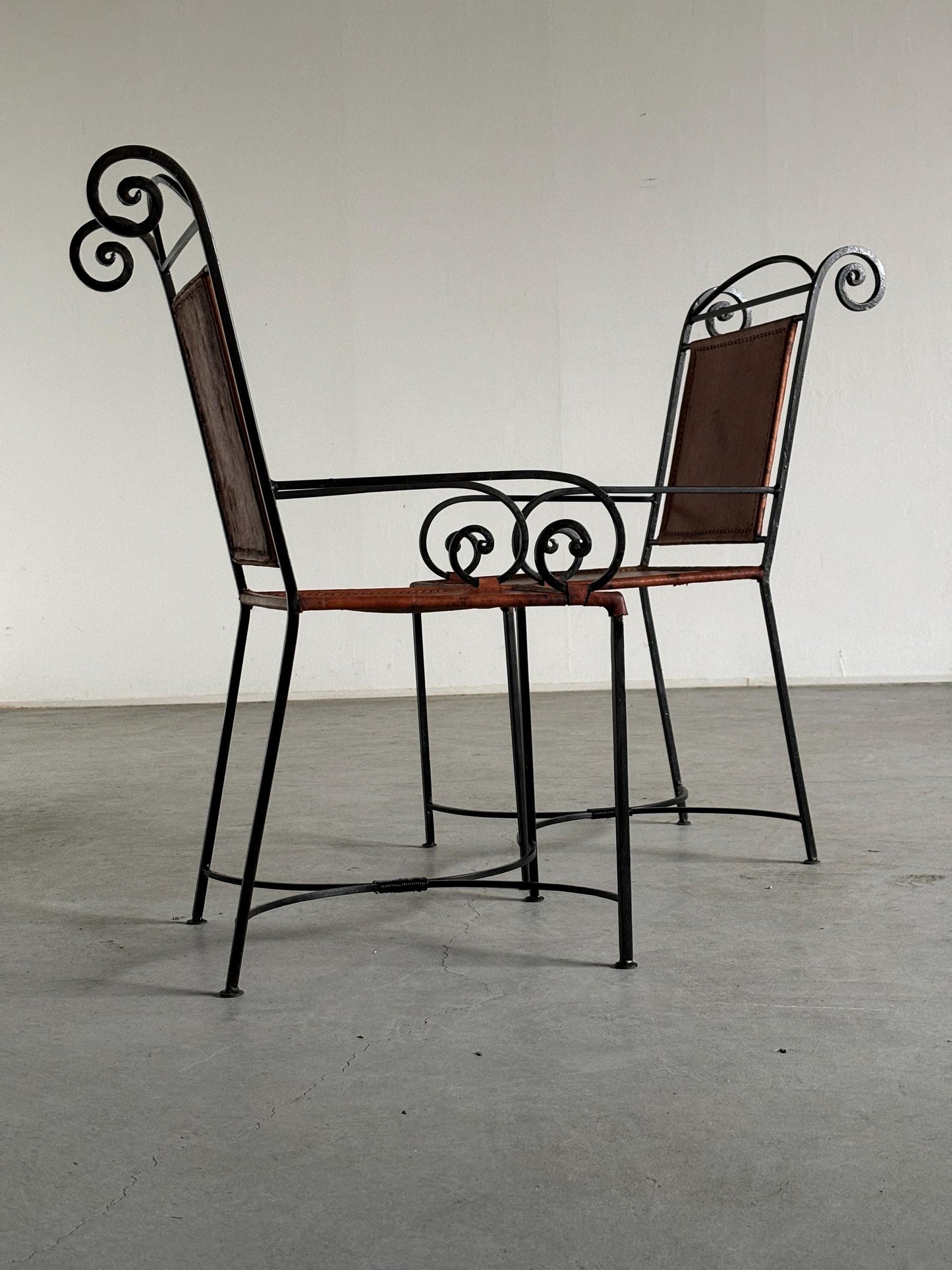 Vintage Sessel Schmiedeeisen Leder Neoklassisch 1980er