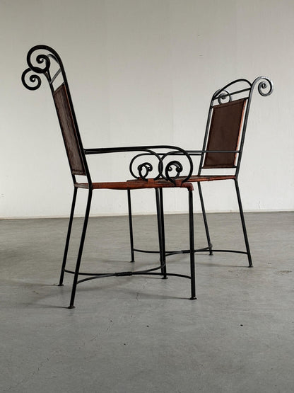 Vintage Sessel Schmiedeeisen Leder Neoklassisch 1980er