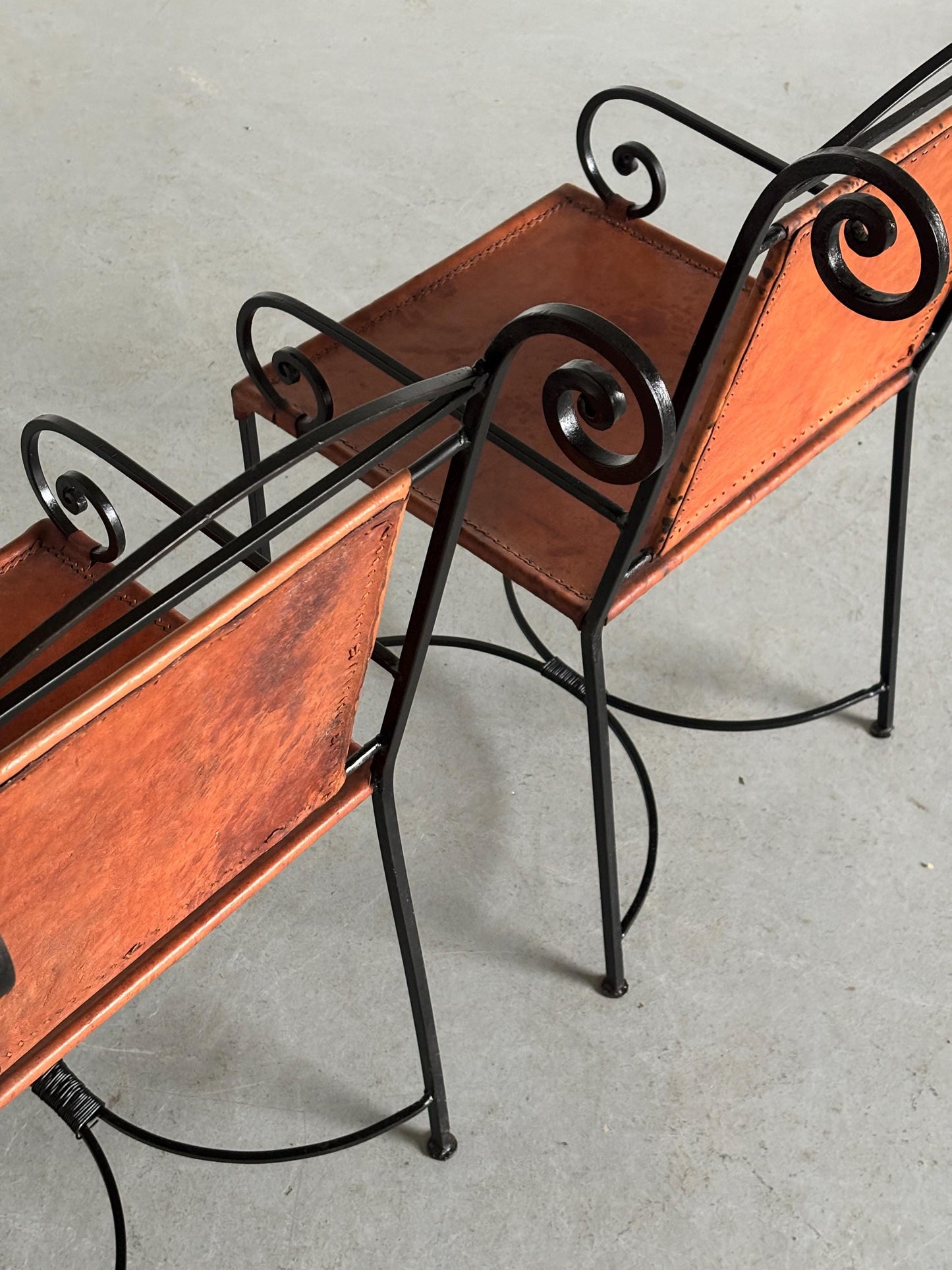 Vintage Sessel Schmiedeeisen Leder Neoklassisch 1980er