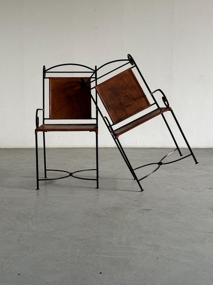 Vintage Sessel Schmiedeeisen Leder Neoklassisch 1980er