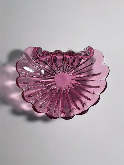 Vintage Schale Muschelform von Formia Vetri Murano Cranberry Glas 70er