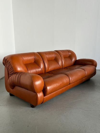 Vintage Sitz 1970er Cognac Leder Mid-Century Modern Italien Set von 3