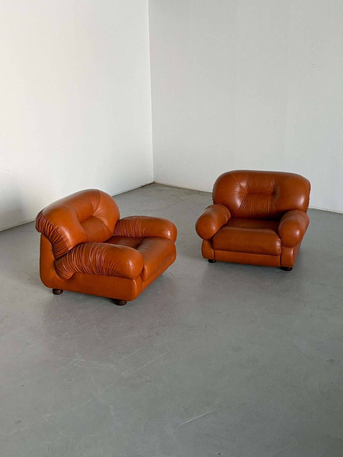 Vintage Sitz 1970er Cognac Leder Mid-Century Modern Italien Set von 3