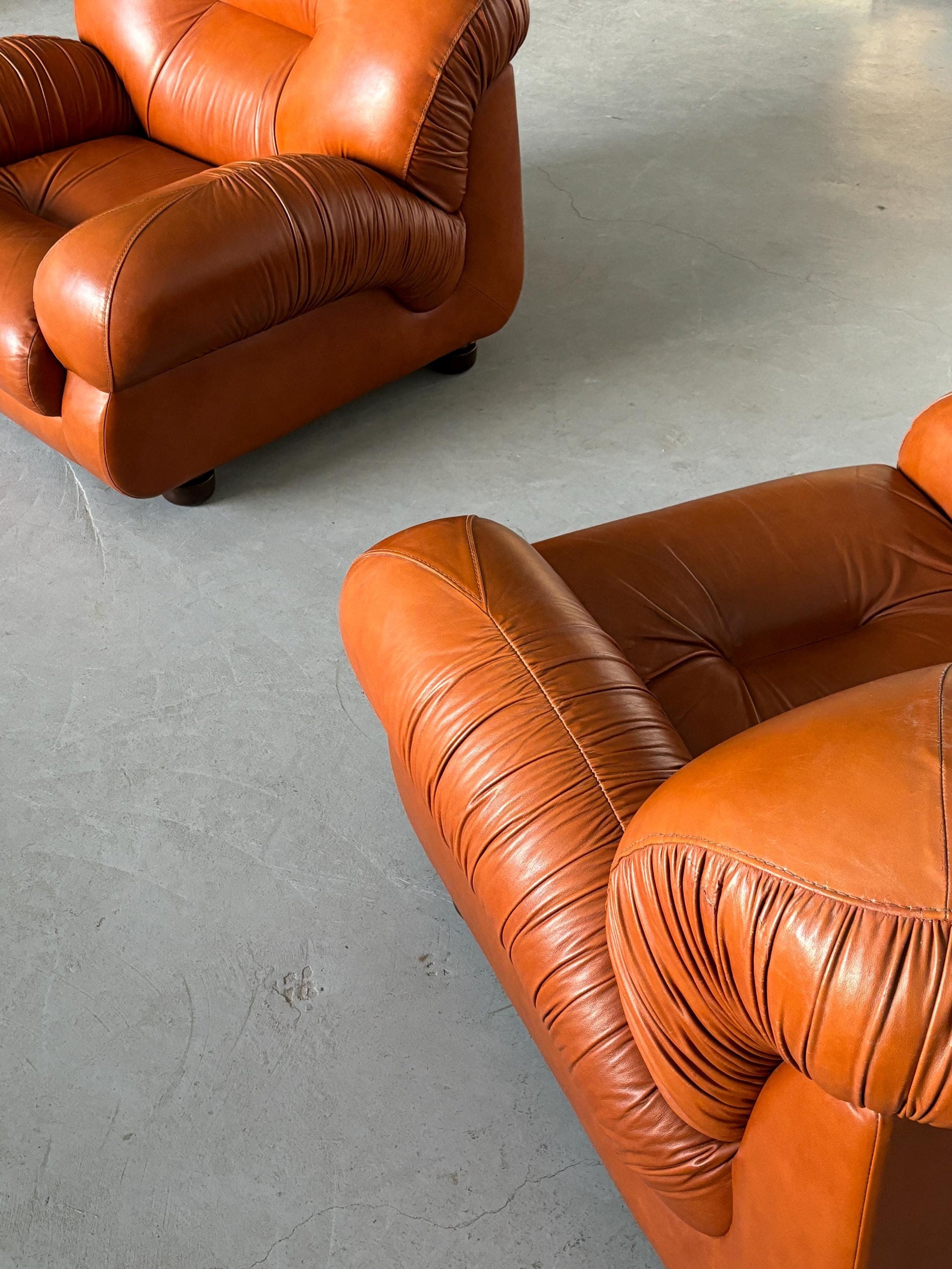 Vintage Sitz 1970er Cognac Leder Mid-Century Modern Italien Set von 3