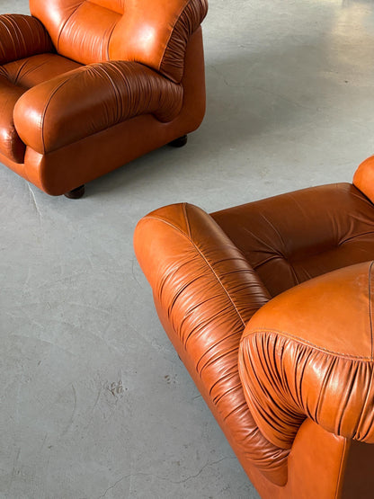 Vintage Sitz 1970er Cognac Leder Mid-Century Modern Italien Set von 3