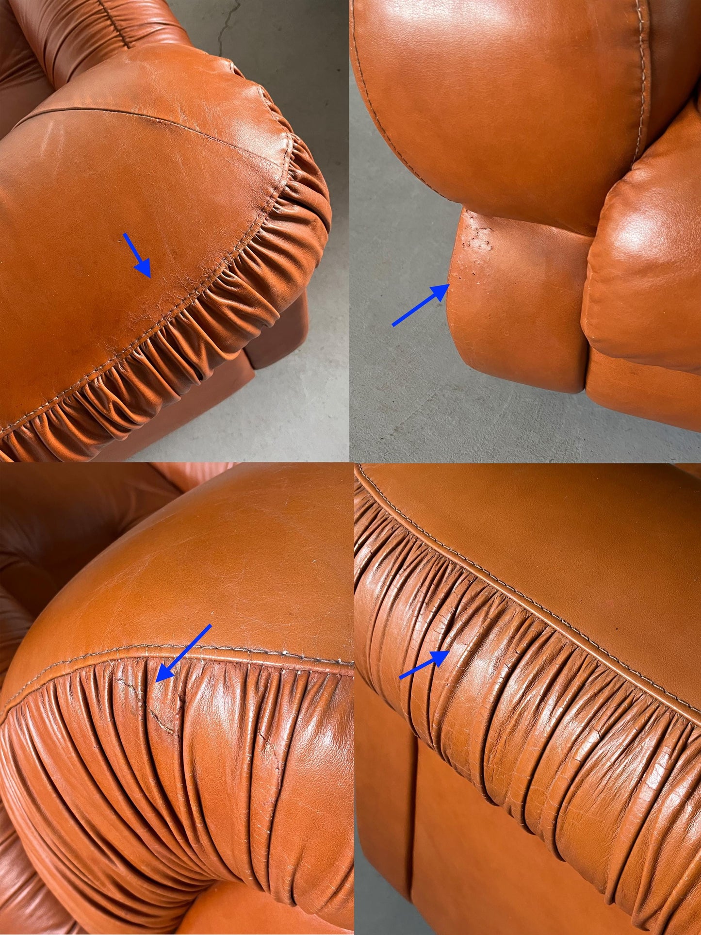 Vintage Sitz 1970er Cognac Leder Mid-Century Modern Italien Set von 3