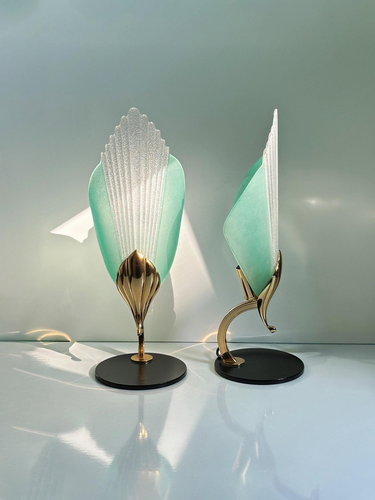 Vintage Murano Tischlampe Glas Messing von Barovier Toso Set von 2