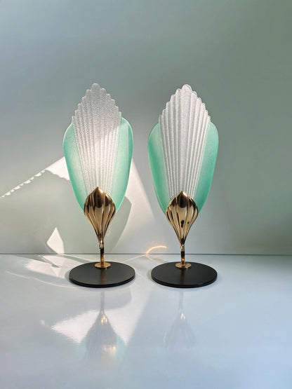 Vintage Murano Table Lamp Glass Brass by Barovier Toso Set of 2