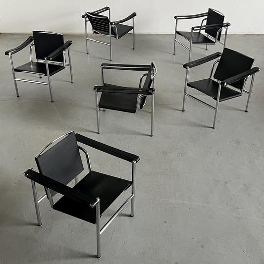 Vintage Lounge Chair im Stil von 'LC1' von Le Corbusier, Schwarz Leder