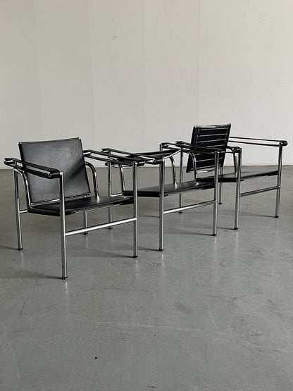 Vintage Lounge Chair im Stil von 'LC1' von Le Corbusier, Schwarz Leder