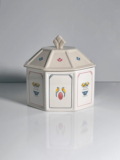Vintage Ceramic Lidded Box with Bird and Flower Pattern, 1990s