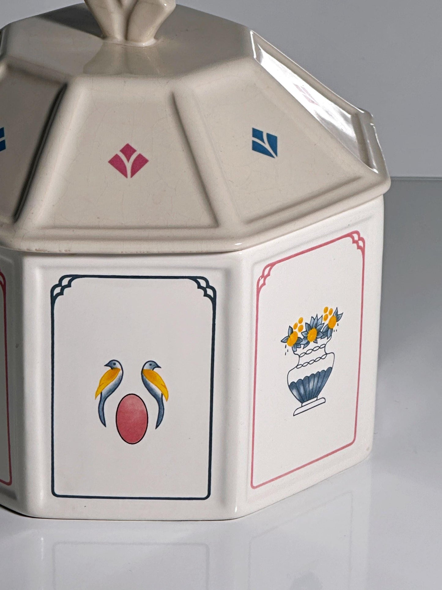 Vintage Keksdose Keramik Vogel Garten von Memphis Milano
