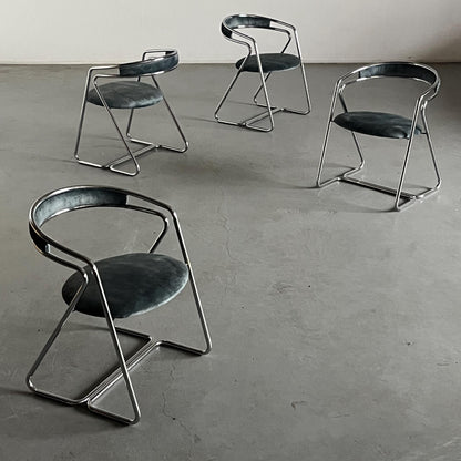 Vintage Sessel in Hellblau Grau Chrom, Stahlrohr und Samt