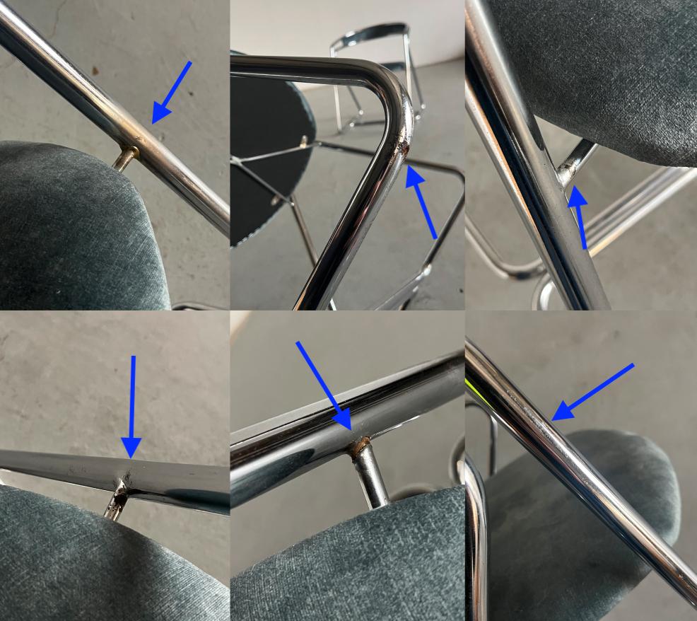 Vintage Sessel in Hellblau Grau Chrom, Stahlrohr und Samt