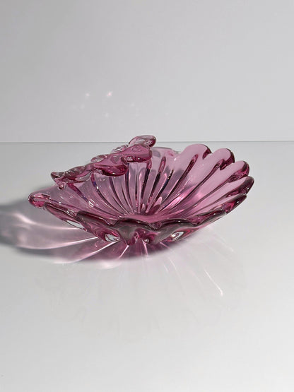 Vintage Schale Muschelform von Formia Vetri Murano Cranberry Glas 70er
