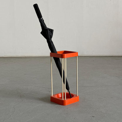 Vintage Regenschirmständer Space Age Orange Weiß 1970er