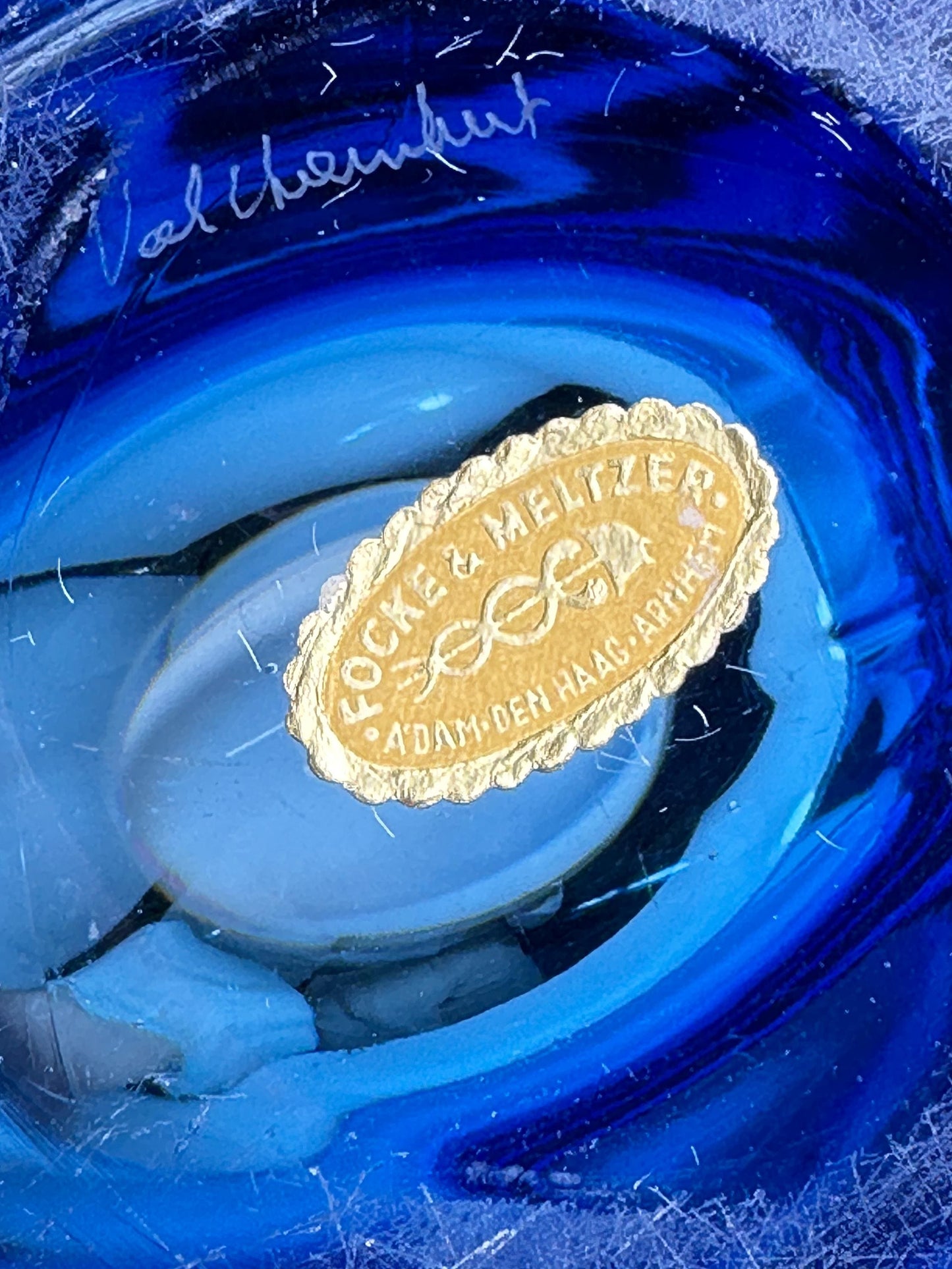 Vintage fruit bowl crystal glass by Focke+Meltzer Blue Netherlands