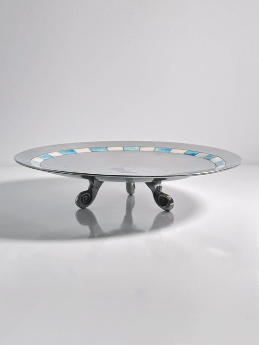 Vintage Fußschale mit Intarsien 1950er für Niederlande