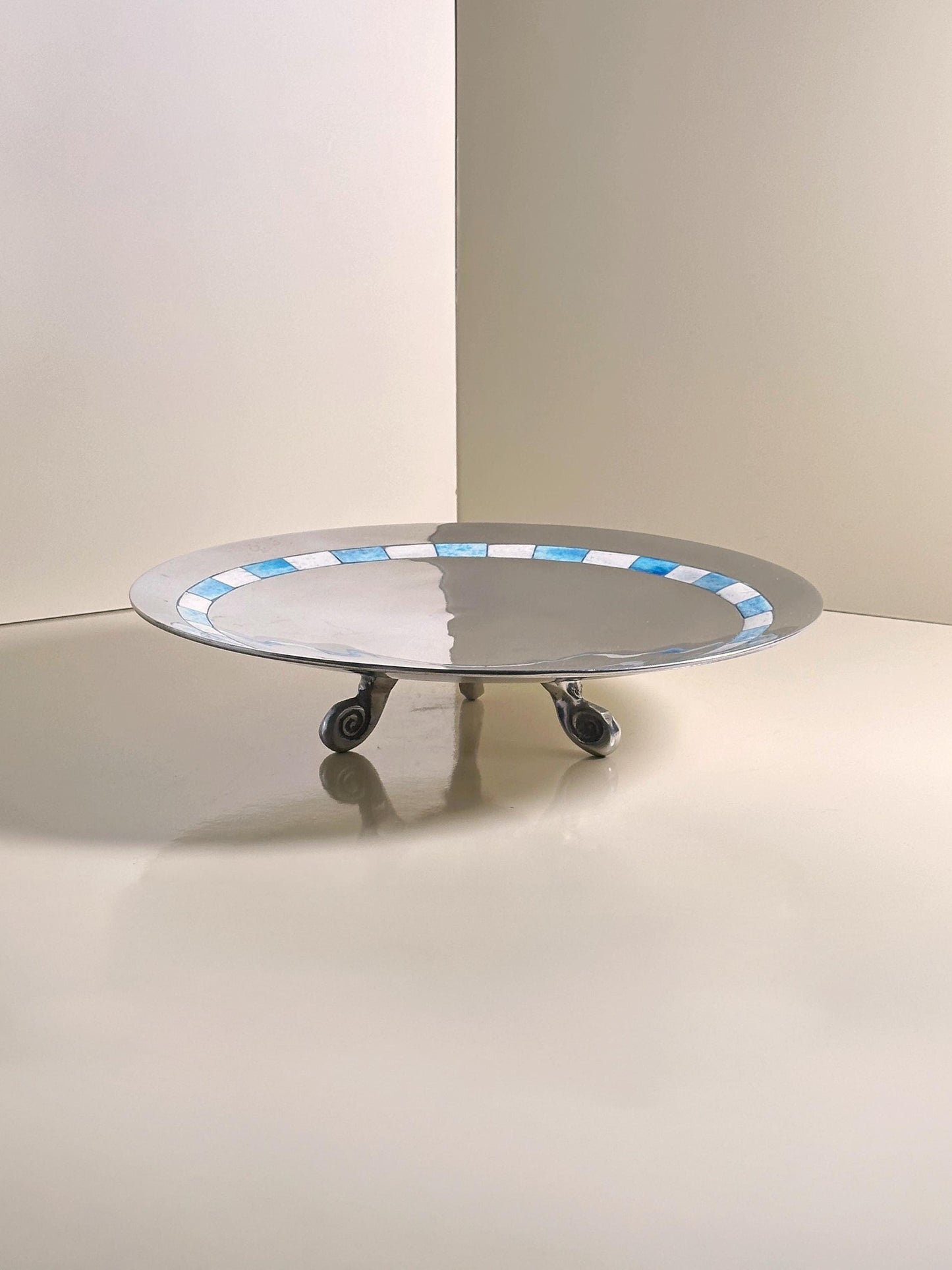 Vintage Fußschale mit Intarsien 1950er für Niederlande