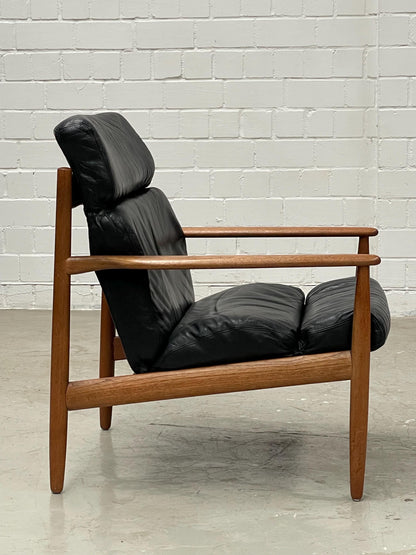 Vintage Loungesessel aus Teak und Leder von Grete Jalk oder Arne Vodder