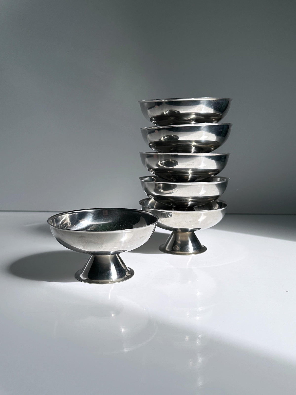 6x bol à dessert italien rond plat en métal inox coupe à glace années 80