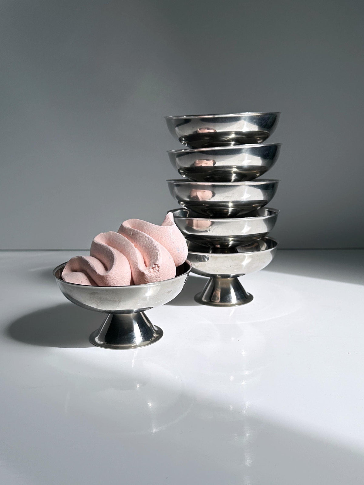 6x bol à dessert italien rond plat en métal inox coupe à glace années 80
