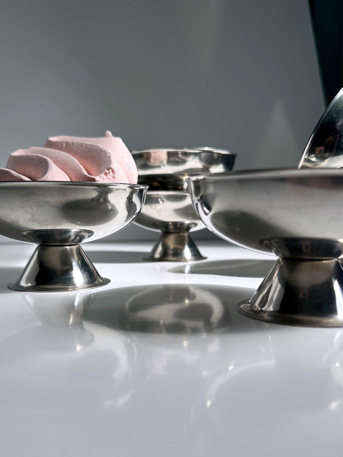 6x bol à dessert italien rond plat en métal inox coupe à glace années 80