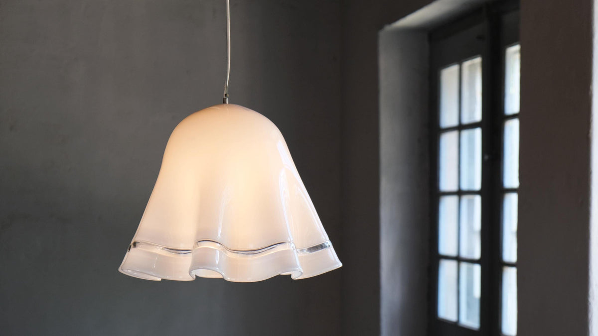 Vintage hanging lamp Zenda glass by Vistosi white