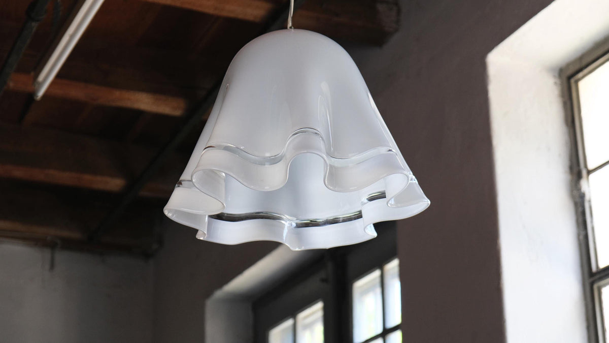 Vintage hanging lamp Zenda glass by Vistosi white
