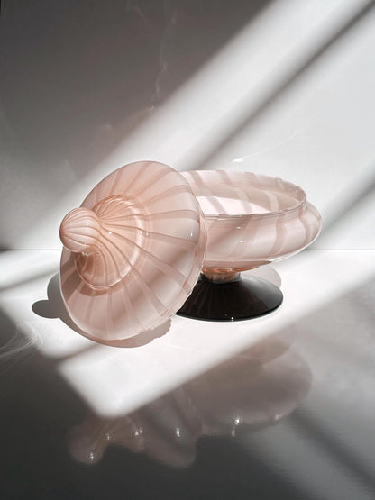 Vintage Murano Glass Bonbonniere Pink Swirl 1950s