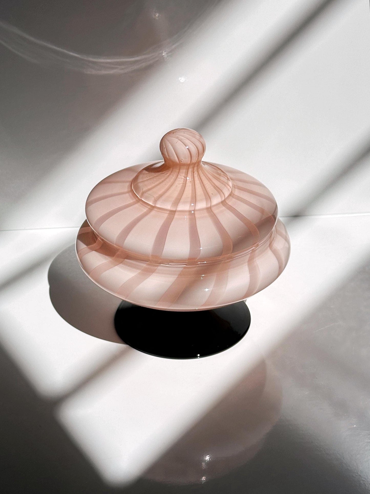 Vintage Murano Glass Bonbonniere Pink Swirl 1950s