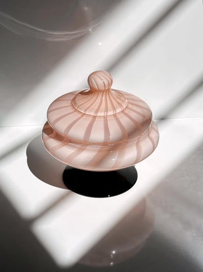 Vintage Murano Glass Bonbonniere Pink Swirl 1950s