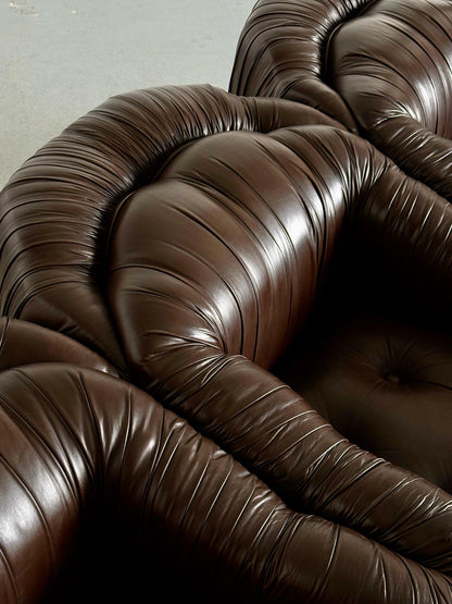 Vintage Dreisitzer Sofa Dunkelbraun Leder von Axel Di Pietrobon 1970er Italien