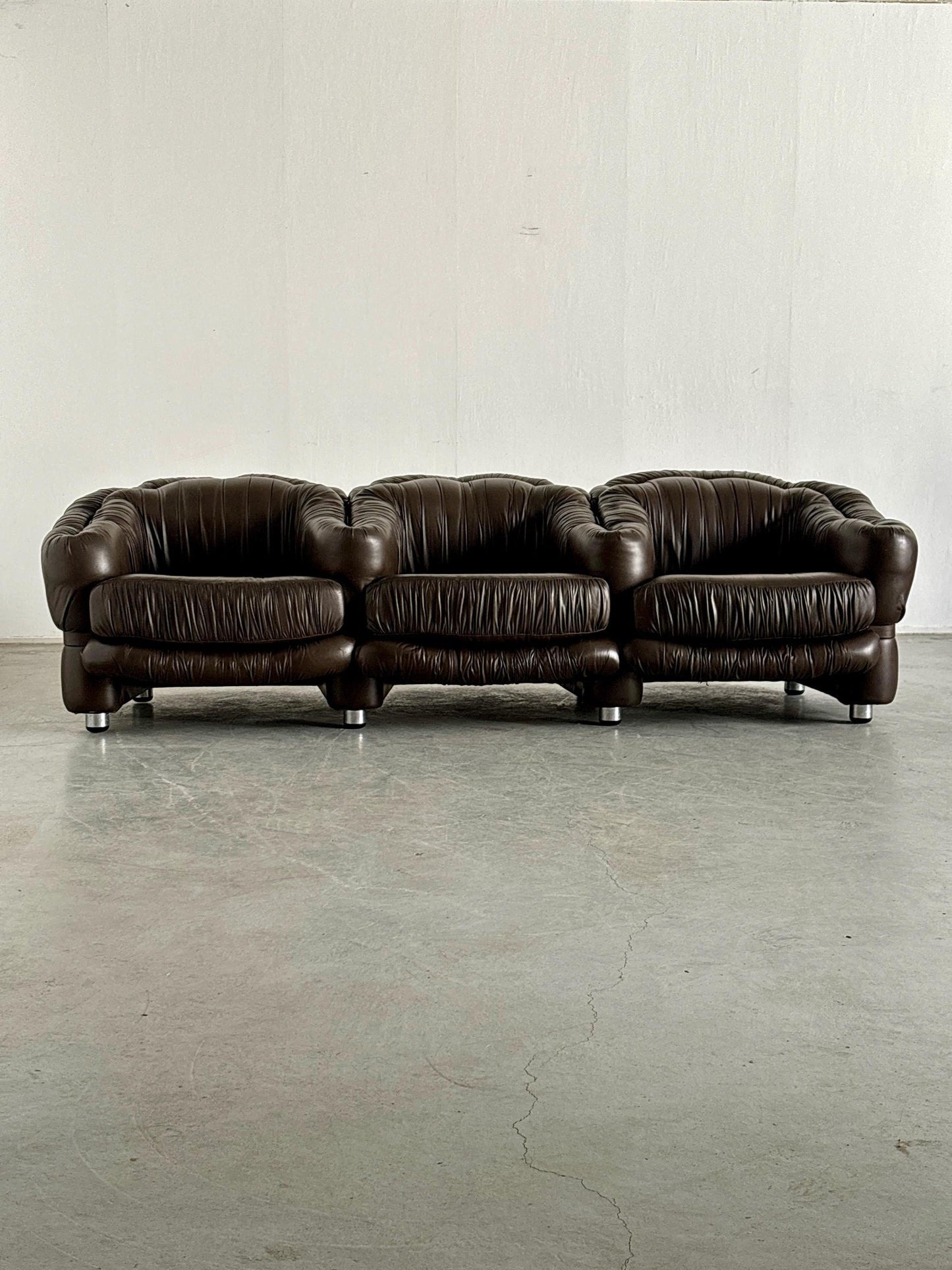 Vintage Dreisitzer Sofa Dunkelbraun Leder von Axel Di Pietrobon 1970er Italien