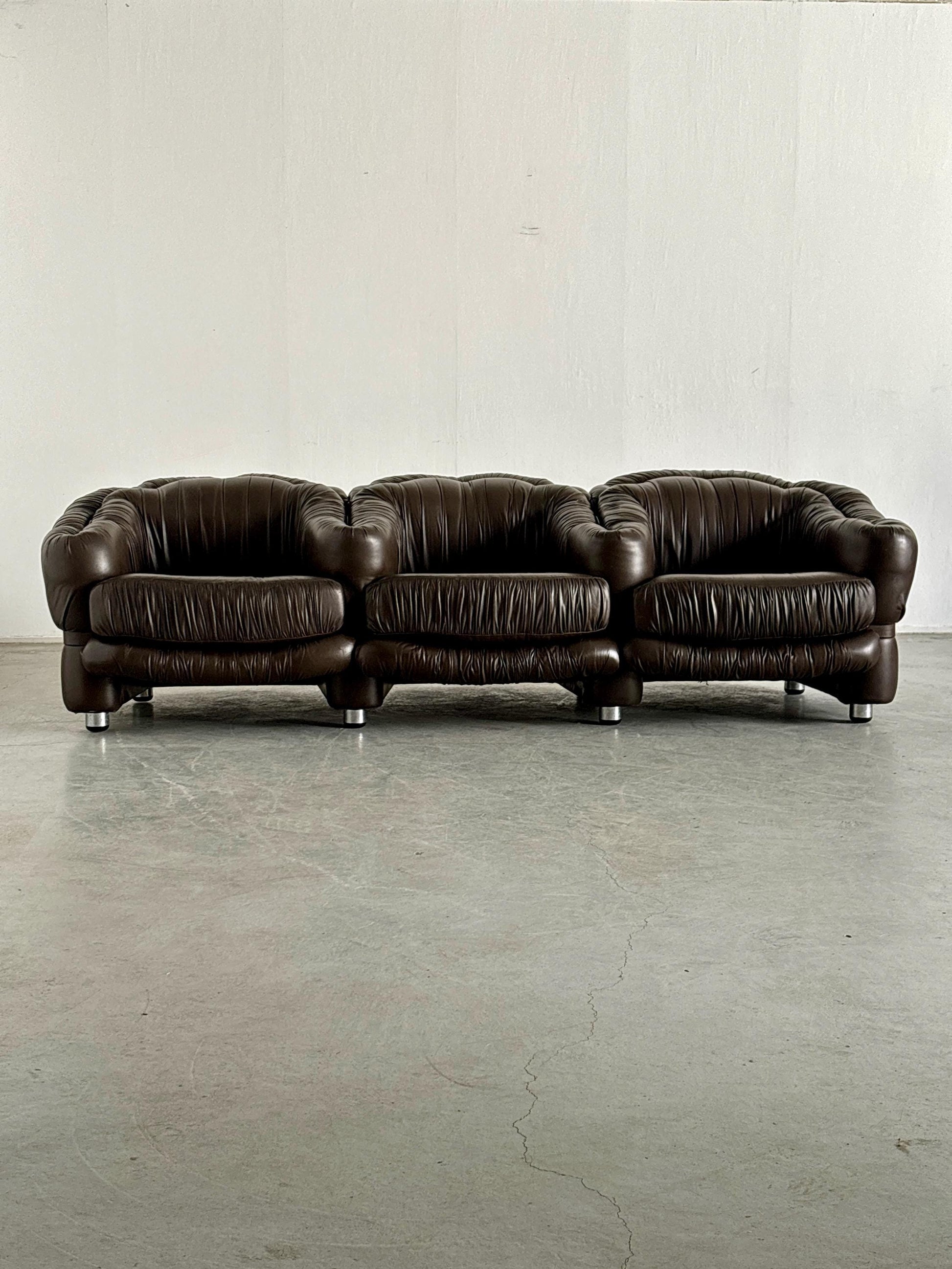 Vintage Dreisitzer Sofa Dunkelbraun Leder von Axel Di Pietrobon 1970er Italien